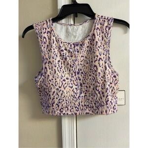 Laundry By Shelli Segal Purple and Cream Leopard Crop Top Medium New